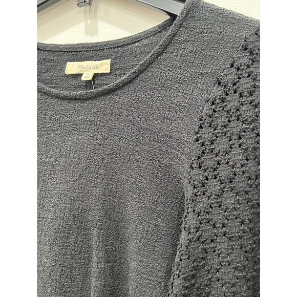 NWT Madewell Size X-Small Texture & Thread Eyelet Mix Ruffle Sleeve Top - Black - Picture 4 of 8